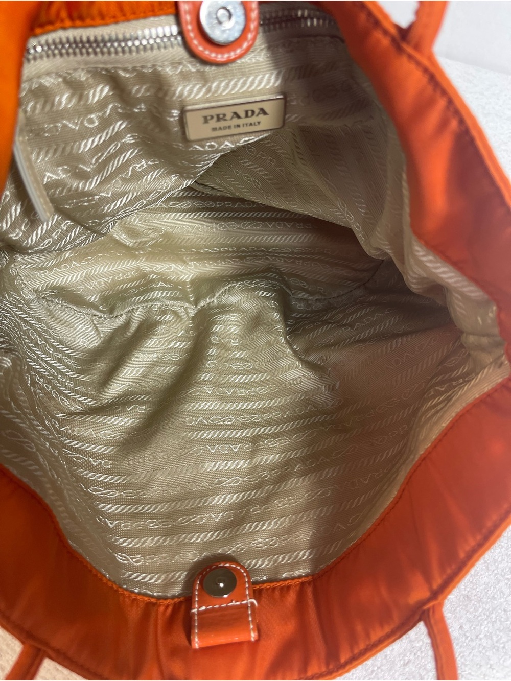 Prada VTG Tessuto Nylon Leather Orng Shldr Tote BagTriangle Logo, Authentic.#484 - Picture 7 of 9